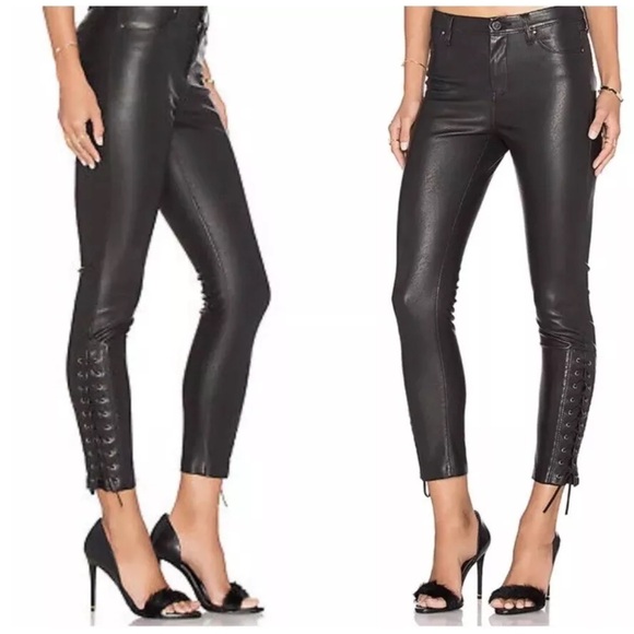 Blank NYC Pants - Blank NYC Womens Vegan Leather Lace Up Pants Size 27 Black